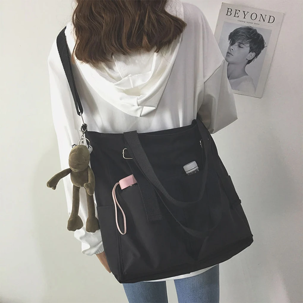 Waterproof Canvas Bag Messenger Crossbody Book Backpack with Pendent Student Japanese Style Tote Green+pendent