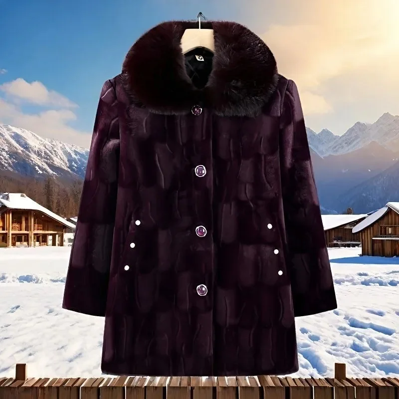 เสื้อโค้ทกันหนาวผู้หญิงวัยกลางคนสไตล์เกาหลี ผ้าฝ้ายบุขนเป็ดเทียม รุ่นปี 2025 ไซส์ใหญ่พิเศษ 6XL