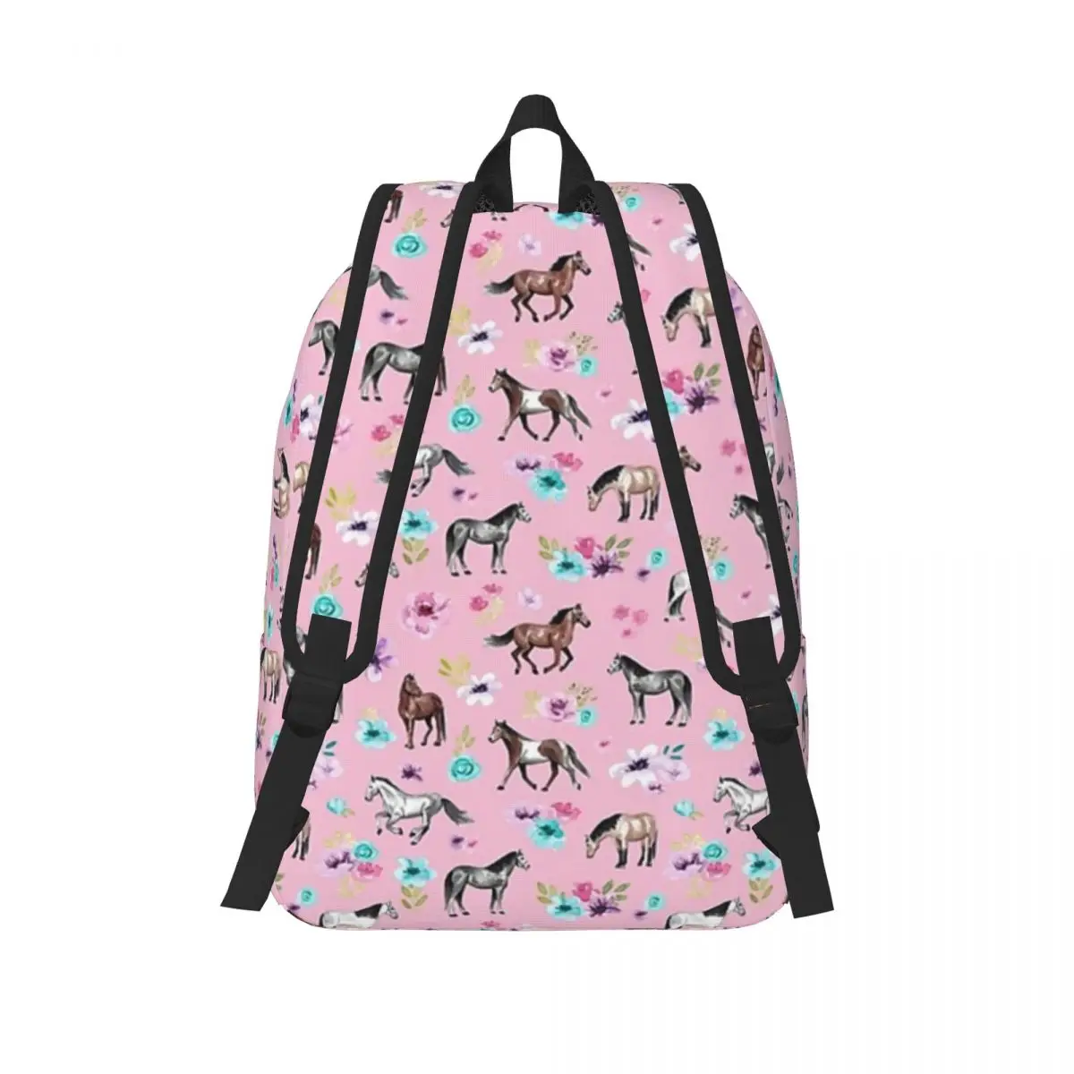 Horses And Flowers On Pink, Equestrian Art, Horse Decor Backpack School Bag Hiking Travel Daypack Fashion Bookbag Shoulder Bags