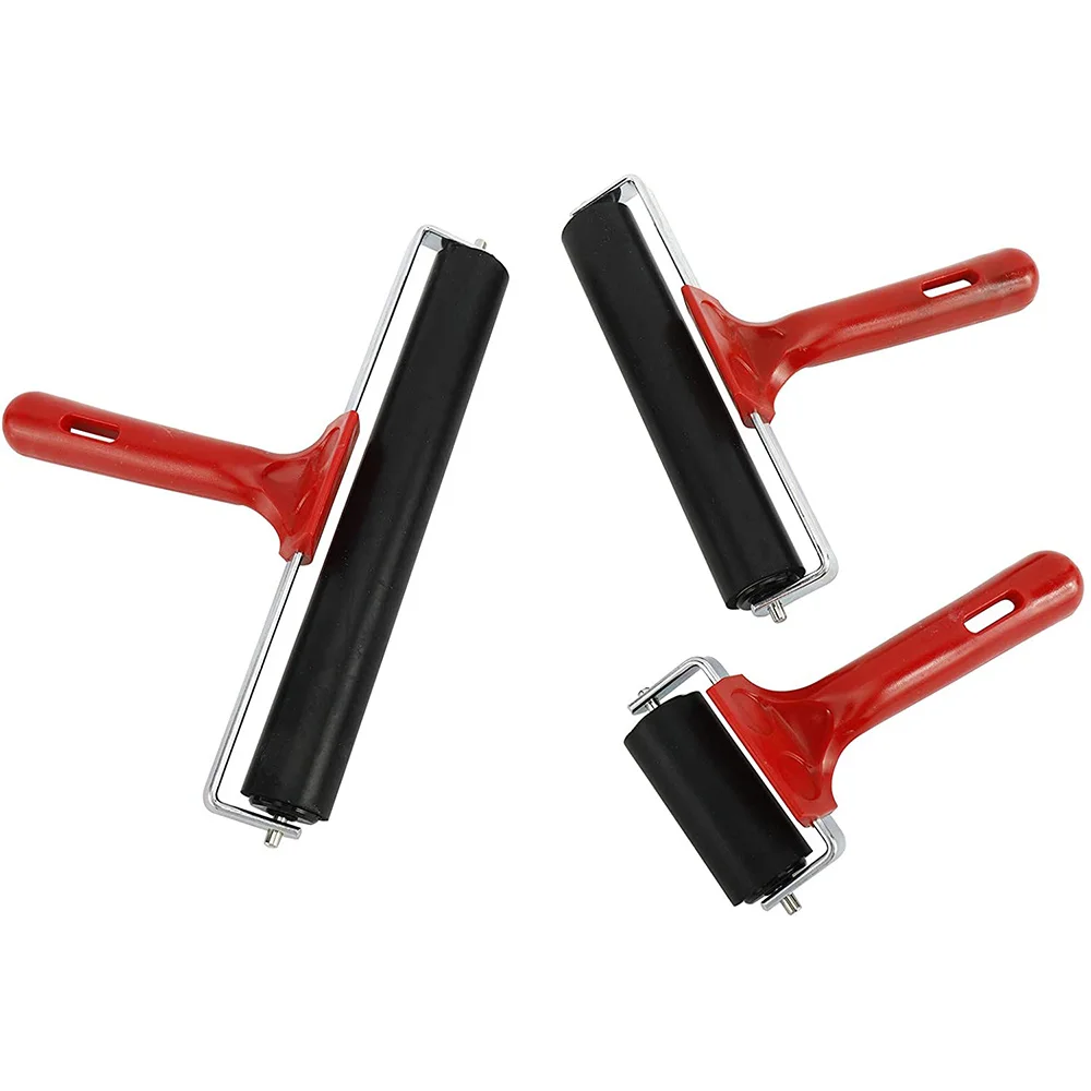 

3Pcs 2.4,5.9 and 7.9 Inch Rubber Brayer Rollers for Crafting,Printmaking Stamping Gluing,Construction Tools