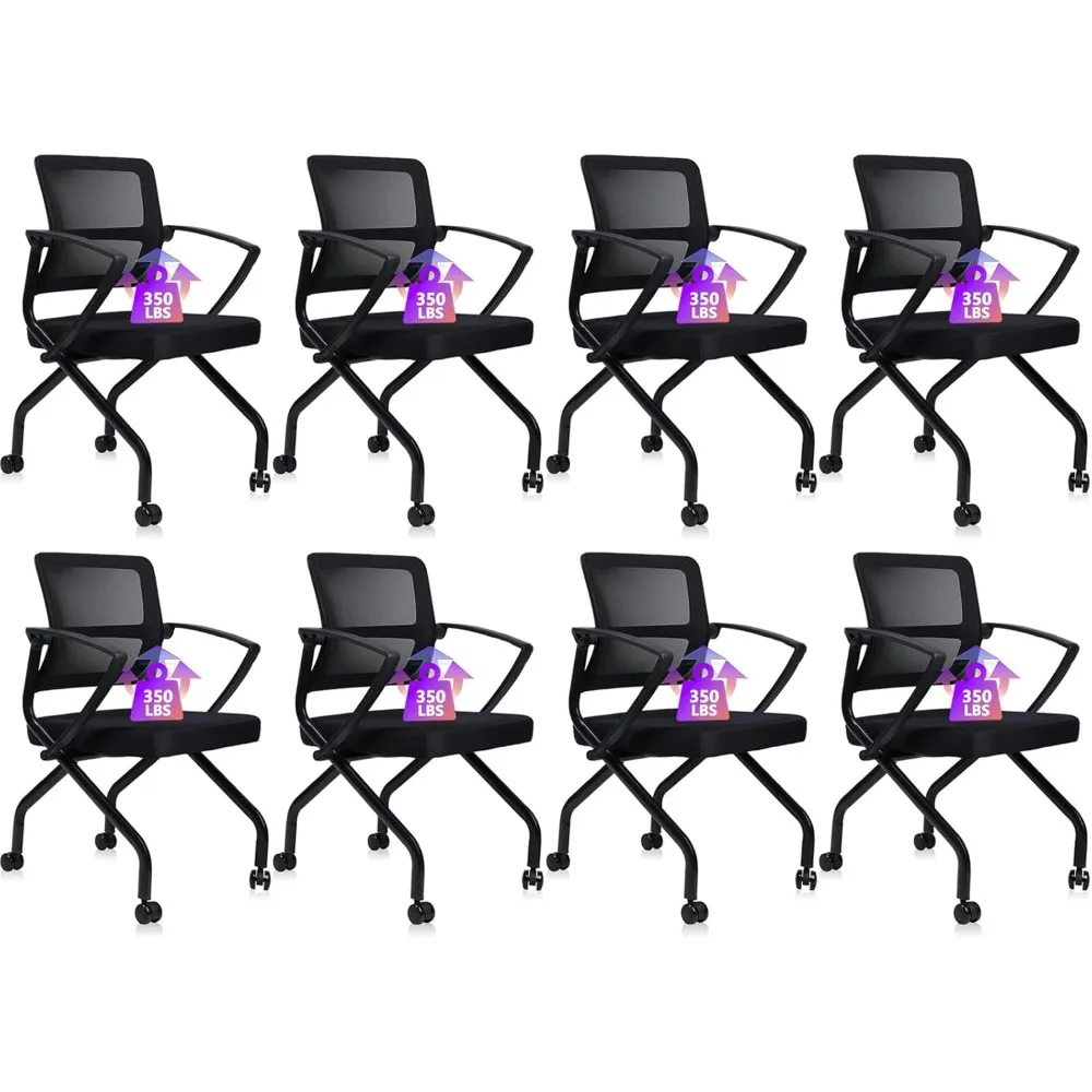 

Stackable Foldable Ergonomic Office Chair with Lumbar Support and Thick Cushion, Folding Mesh Fabric Reception Guest Chair