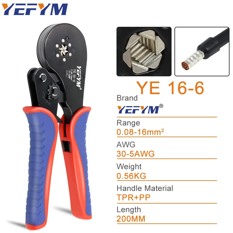 وصلات محطة الطويق كماشة العقص سداسية 16-6 0.08-16mm2/30-5AWG نطاق كبير السقاطة حجم YEFYM