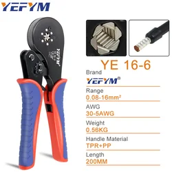 Ferrule Terminal Connectors Hexagon Crimping Pliers YE 16-6 0.08-16mm2/30-5AWG Large Range Size Ratchet Electrical Tools YEFYM