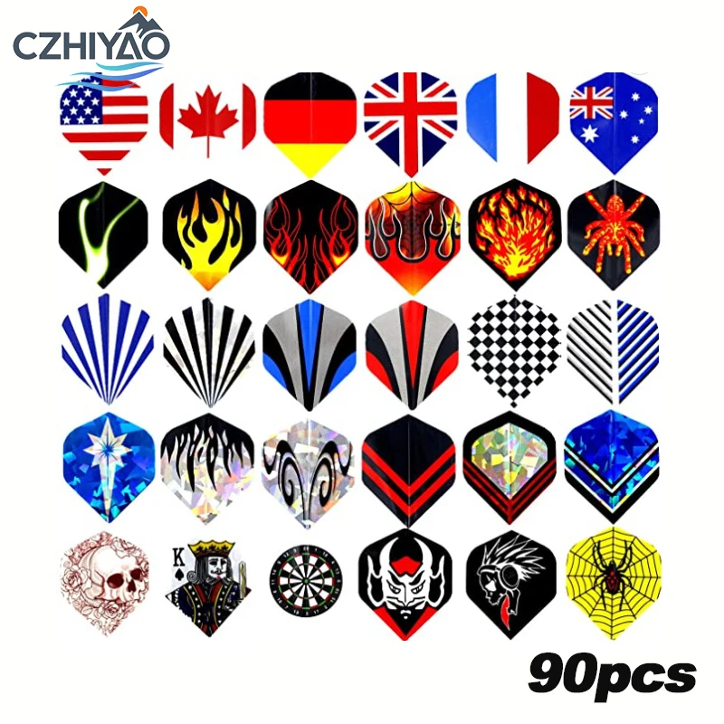 

CZHIYAO 90 шт. ПЭТ профессиональные стандартные крылья для дартса-для дартса, прочный и гибкий комплект аксессуаров для дартса для дартса со стальным/мягким наконечником