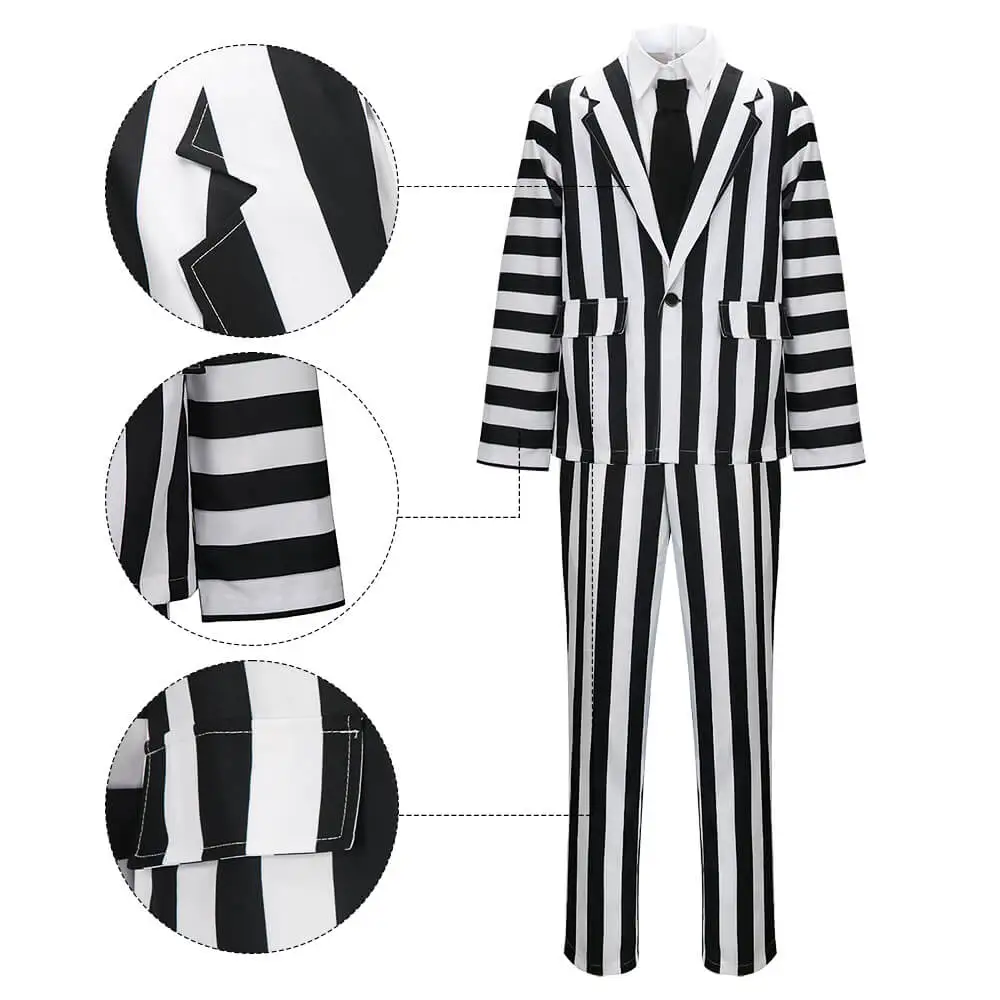 Black & White Striped Suit Men's Horror Halloween Cosplay Costumes Bete Party Fancy Dress In Stock-Takerlama