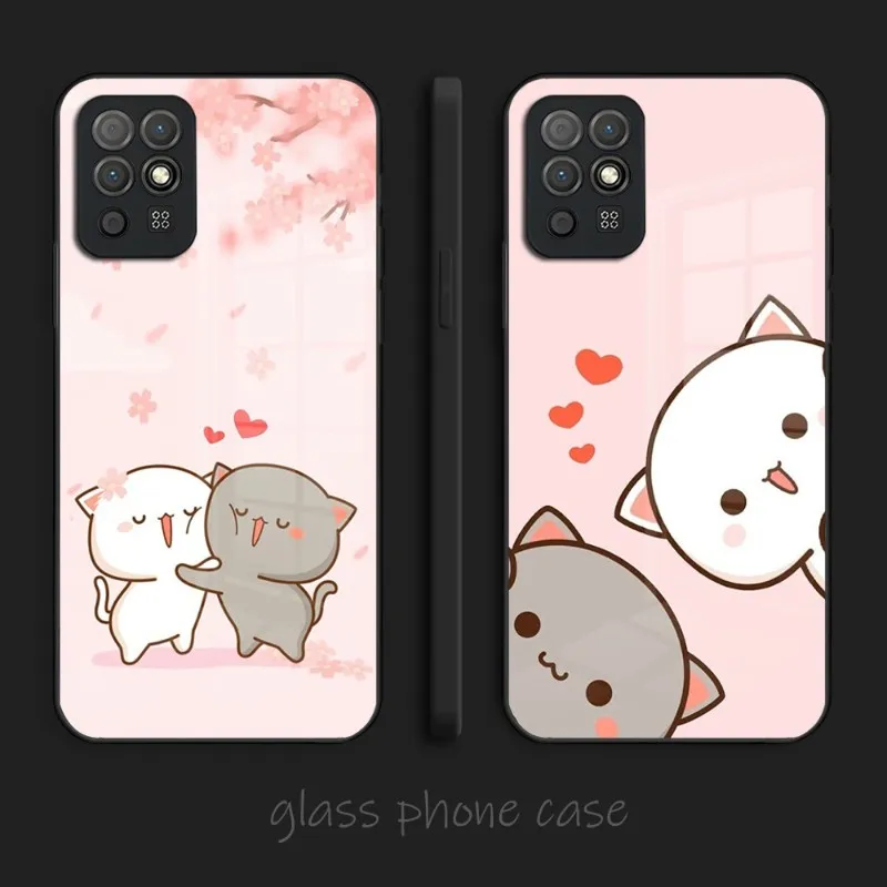 FHNBLJ Mochi Peach Goma Cat Phone Case Glass For Huawei P40 P50 P30 P20 ProPlus Lite Mate 40Pro 30 20 Nove 9 8 7 Pro Cover