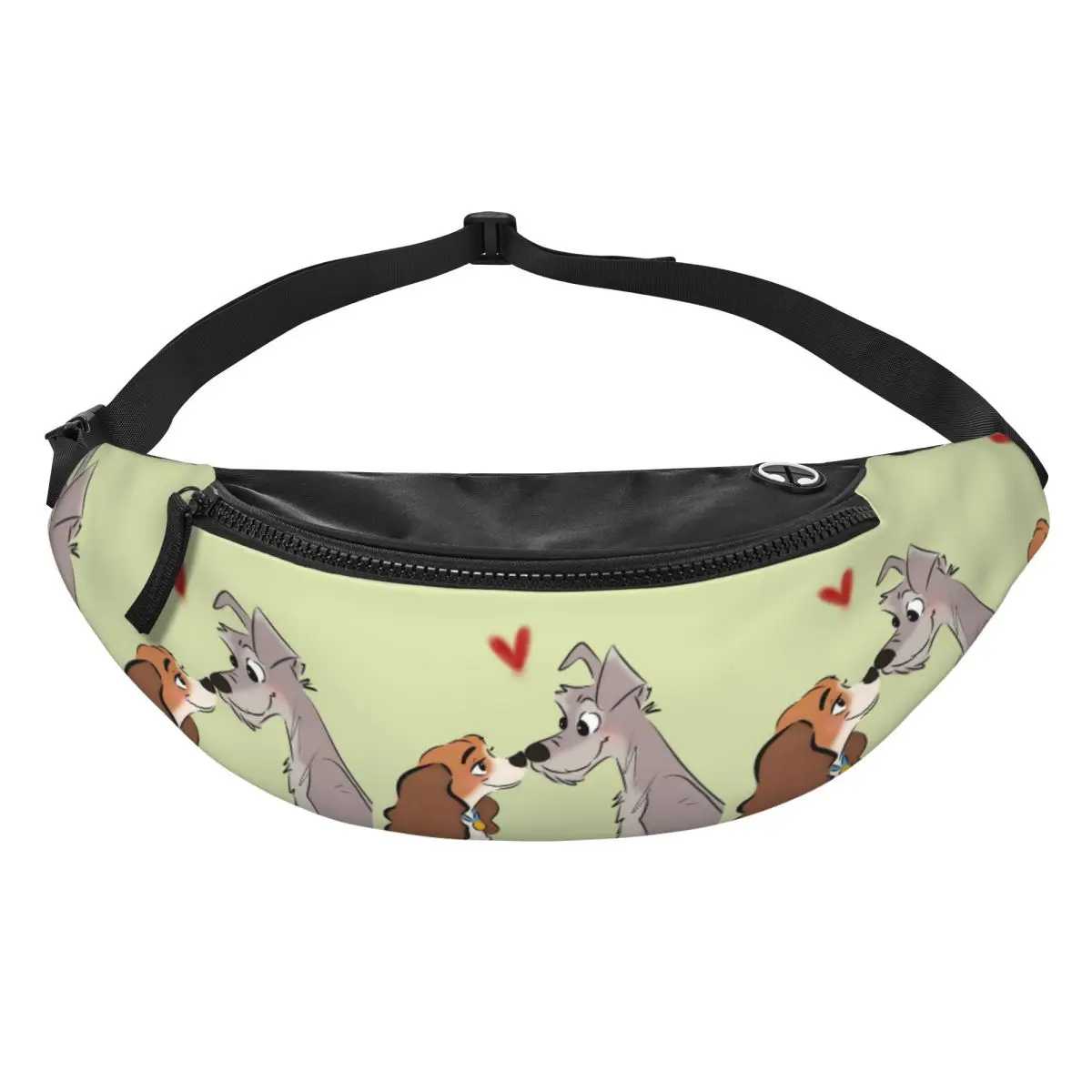 

Custom Lady And The Tramp Anime Fanny Pack Women Men Casual Cartoon Crossbody Waist Bag for Camping Biking Phone Money Pouch