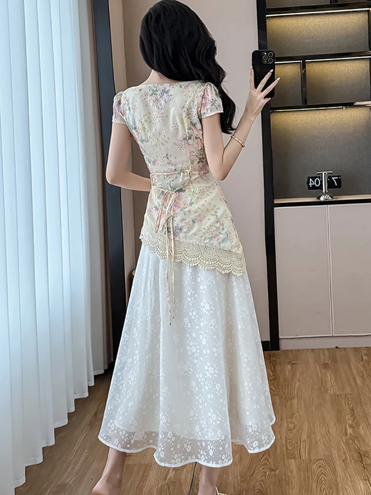 2025 꽃 패치 워크 레이스 자수 드레스 여성 한국어 빈티지 럭셔리 이브닝 드레스 여름 새로운 우아한 Bodycon 원피스 드레스
