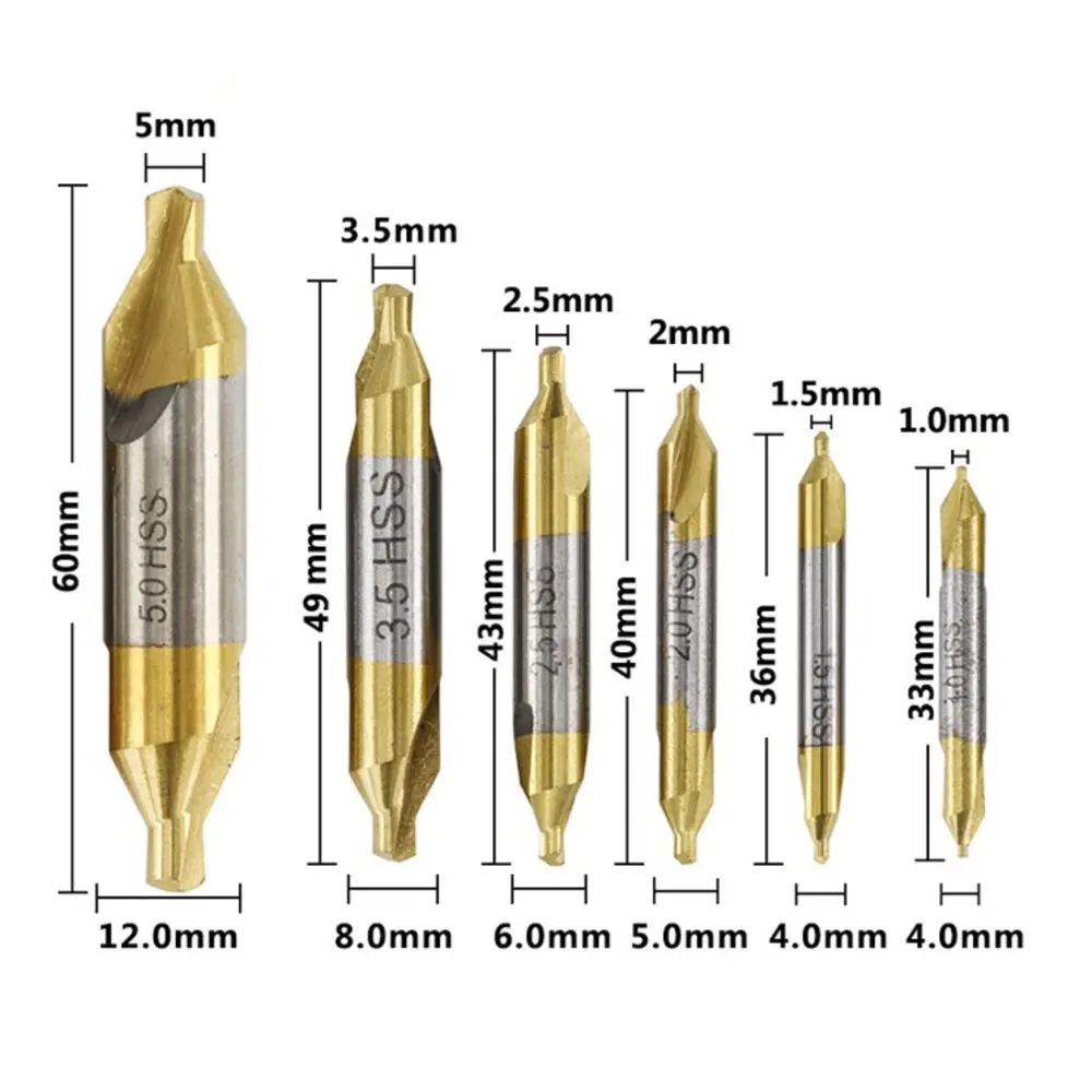 6Pcs Center Drill Bits Set 60-Degree Angle Center Drill Bits Kit Countersink Tools for Lathe Metalworking 1/1.5/2/2.5/3.5/5