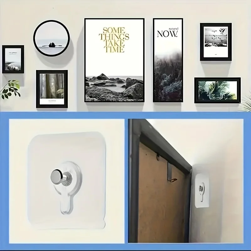 10pcs Punch Free Wall Hook Heavy Duty Self-Adhesive Wall Hooks for Hanging Pictures and Frames for Home Decor and Organization