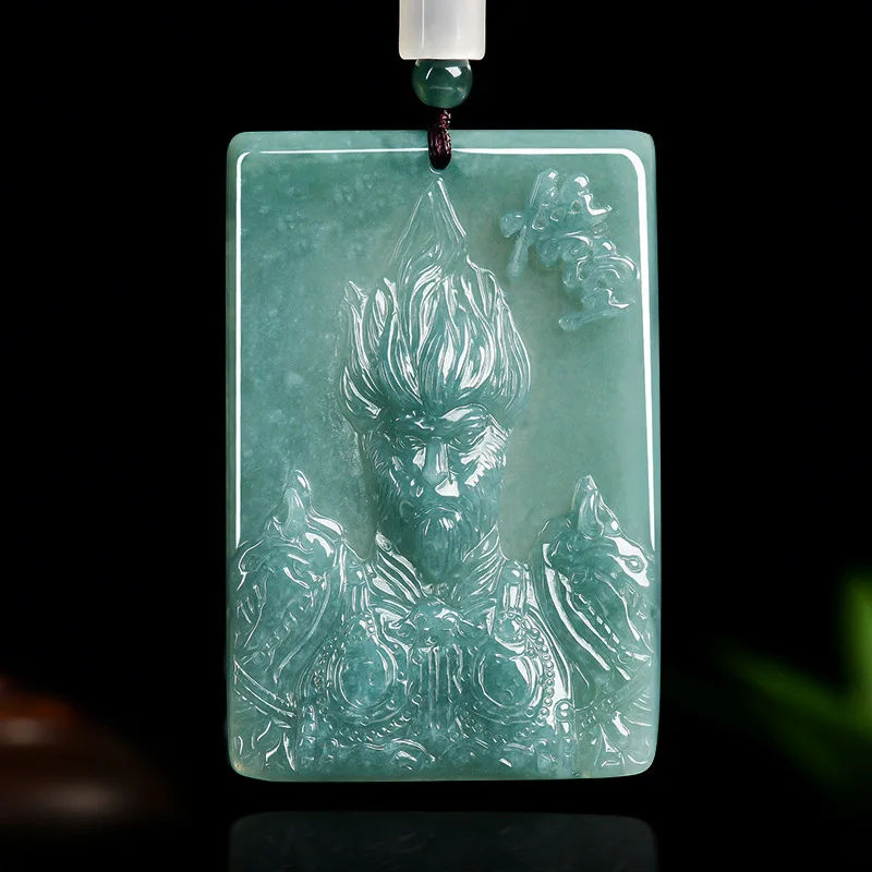 

Natural A-grade Jadeite Blue Water Equal Sky Saint Sun Wukong Jade Pendant High End Men's Charms Women's Jewelry Drop Shipping