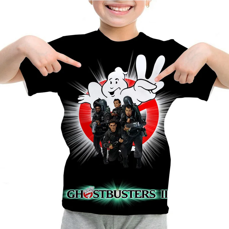 Cartoon Anime T-Shirt Ghostbusters Print Children\'s T-Shirts Summer Short Sleeve Boys Girls Tops Clothes Kids T Shirt 4-14 Years