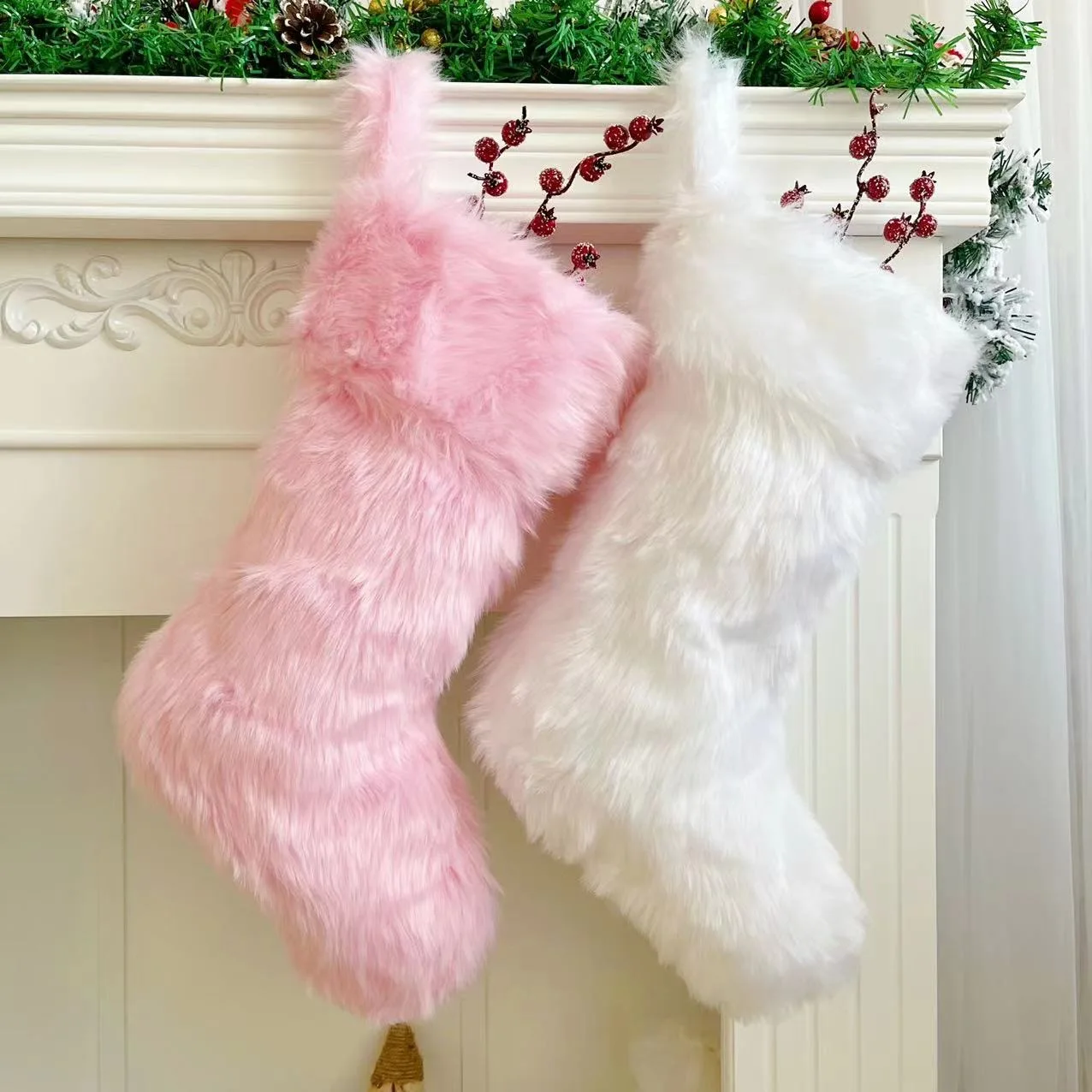 Wholesale Popular Christmas Socks 20 Inch Long Hair Christmas Tree Ornament Rabbit Hair Gift