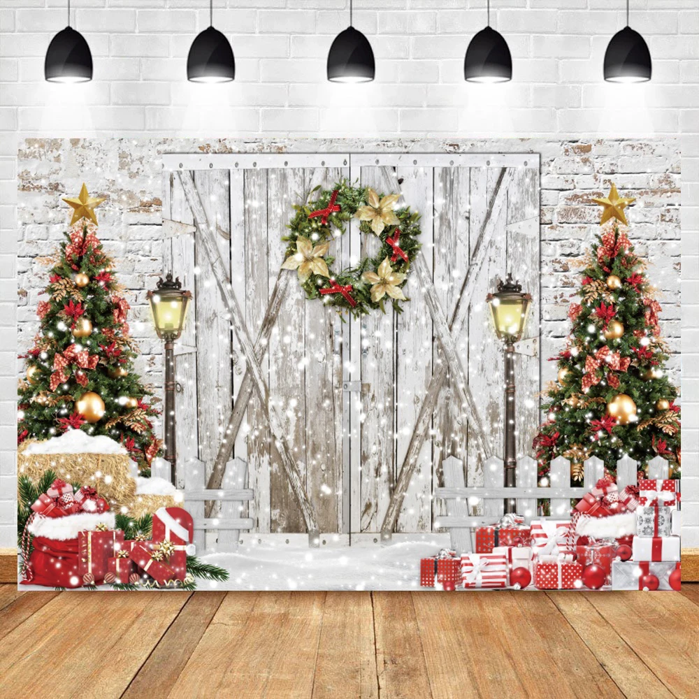 คริสต์มาสไม้ฉากหลัง Ball ของขวัญพวงหรีดต้นสนแผ่น Board ปีใหม่เด็กถ่ายภาพพื้นหลัง Photocall Photo Studio