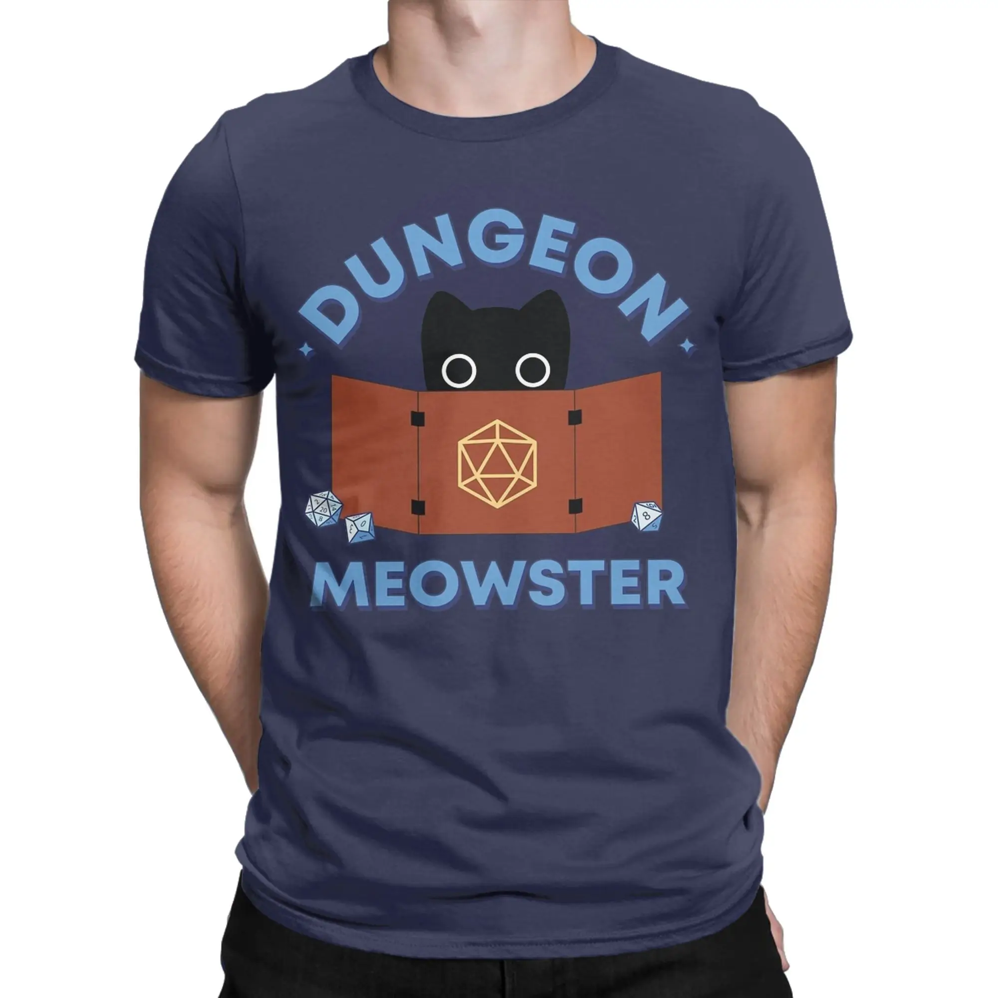 Men's T-Shirts Dungeon and Dragon Meowster Screen Cool 100% Cotton Tees Short Sleeve  T Shirt Crew Neck Clothes Classic