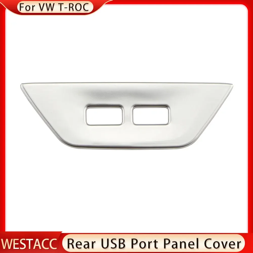 Stainless Steel Car Armrest Rear USB Port Panel Cover Trim Sticker for Volkswagen T ROC TROC VWT-roc 2017 - 2022 Accessories