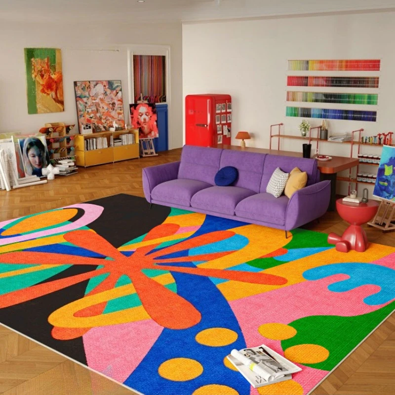 

Водонепроницаемый ковер в дофаминовых цветах для спальни, большой ковер для гостиной, моющийся напольный коврик, противоскользящий мягкий коврик для отдыха