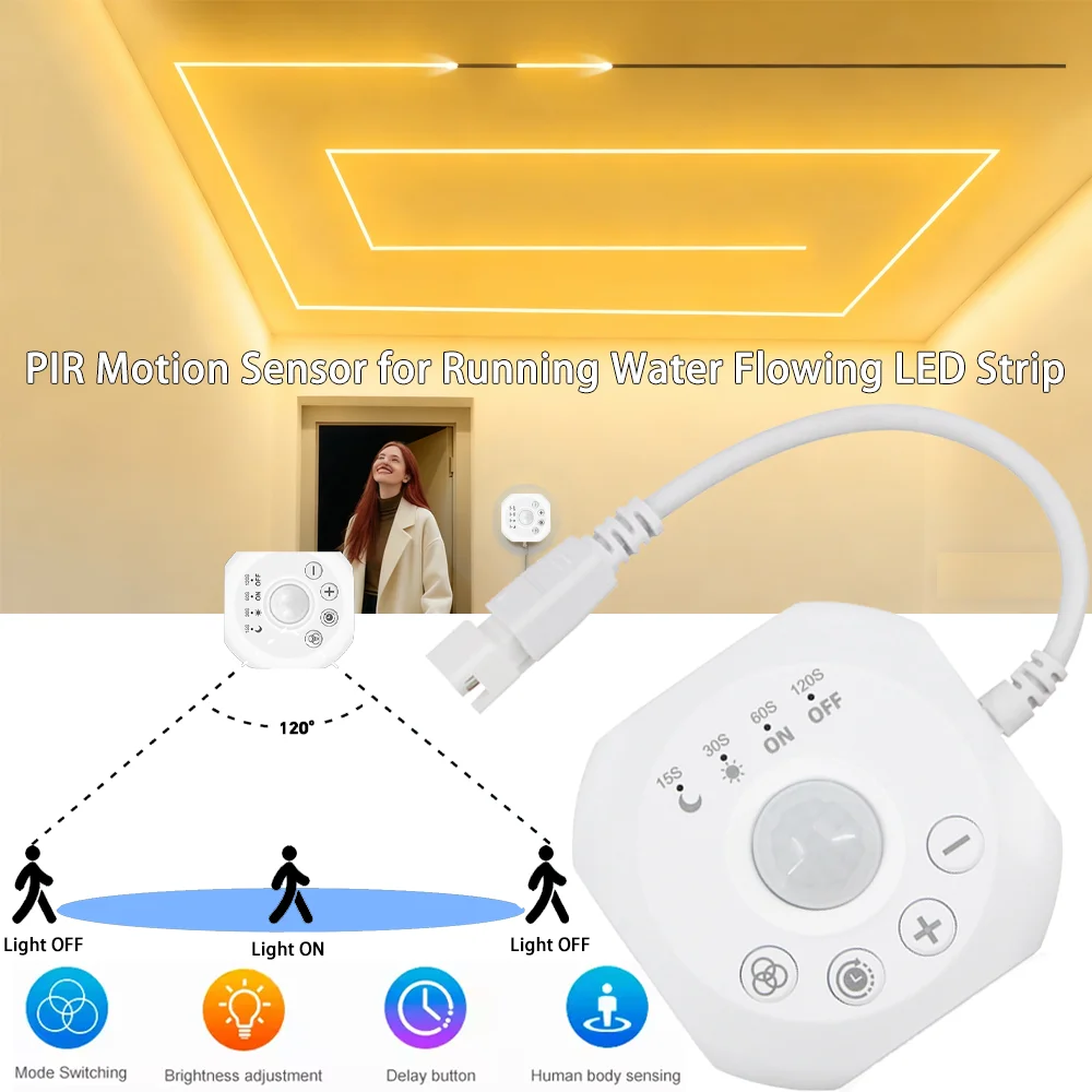 

Датчик обнаружения движения PIR, детектор с регулируемой яркостью для WS2811 2835, COB, проточная вода, светодиодная лента, лестница, неоновые полосы, светильники для дома