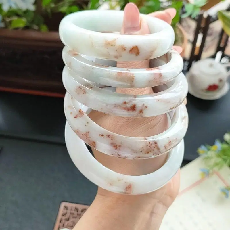 Fine Bracelet with Watery Red Jadeite and Golden Osmanthus Cake Pattern