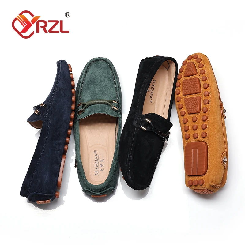 YRZL-mocassins de couro genuíno para homens, mocassins de condução suave, apartamentos de alta qualidade, sapatos de camurça, tamanho grande 48