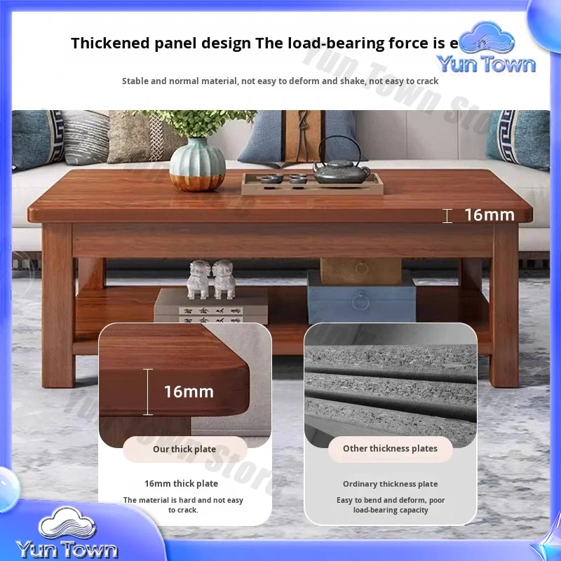 Solid Wood Multi-Functional Coffee Table for Luxury Modern Chinese Simple Rectangular Living Room Small Space Use