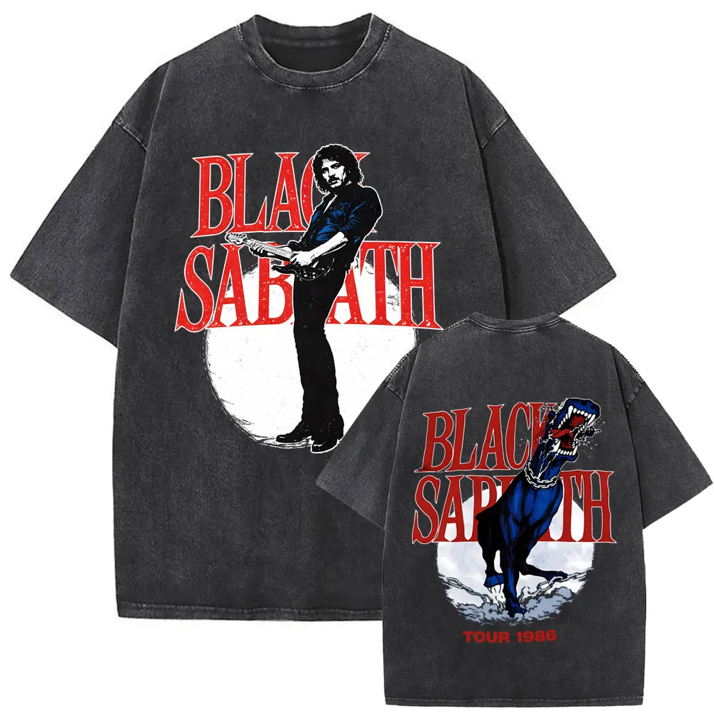 

Washed Vintage Heavy Metal Rock Band Black Sabbath Tour 1986 T-shirt Men Women Retro Gothic Punk Oversized T-shirts Streetwear