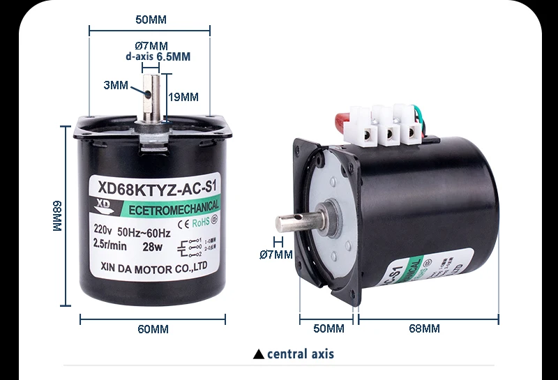 68KTYZ AC central axis synchronous motor with Bracket 28W 220V 2.5 rpm-110 rpm Micro Motor Permanent Magnet Motor CW CCW