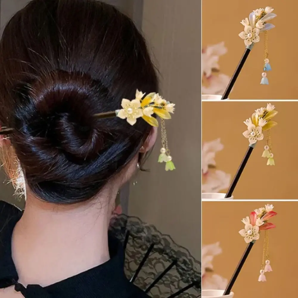 Ethnic Chinese Style Flower Hair Sticks Vintage Handmade Hair Chopsticks with Tassel Hair Fork Winding Hairpin for Wedding Party