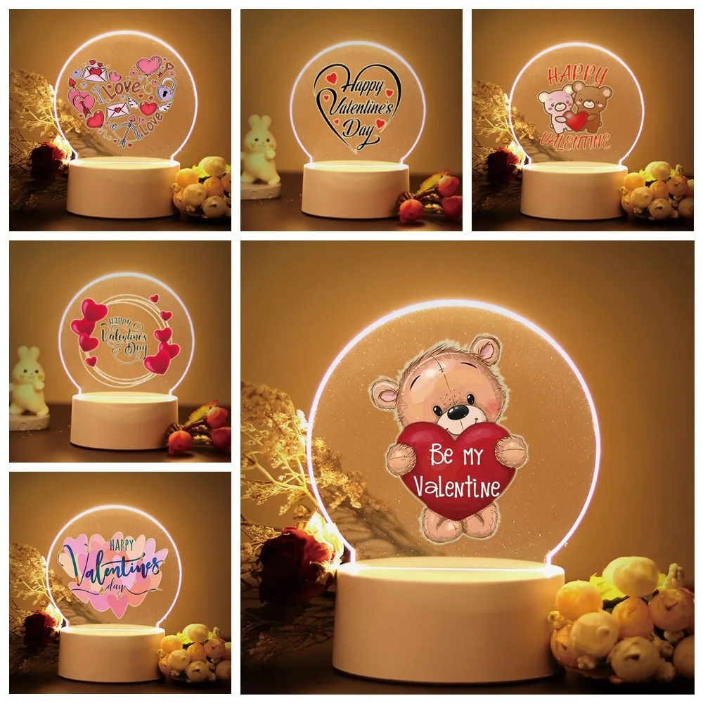 Luz LED nocturna con frase de oso de San Valentín táctil 3D para decoración de dormitorio, corona para amantes de la novia, lámpara con texto, regalo