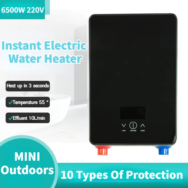 

6500W Instant Water Heaters Wall Mounted Tankless Water Heater Electric with LED Display Under Sink 220V Overheating Protection