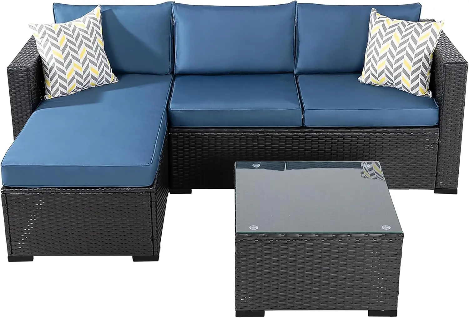 

3 Pcs Patio Furniture Set,Outdoor Sectional Black Wicker Patio Conversation Set,All-Weather Rattan Patio Couch with Washable Cu