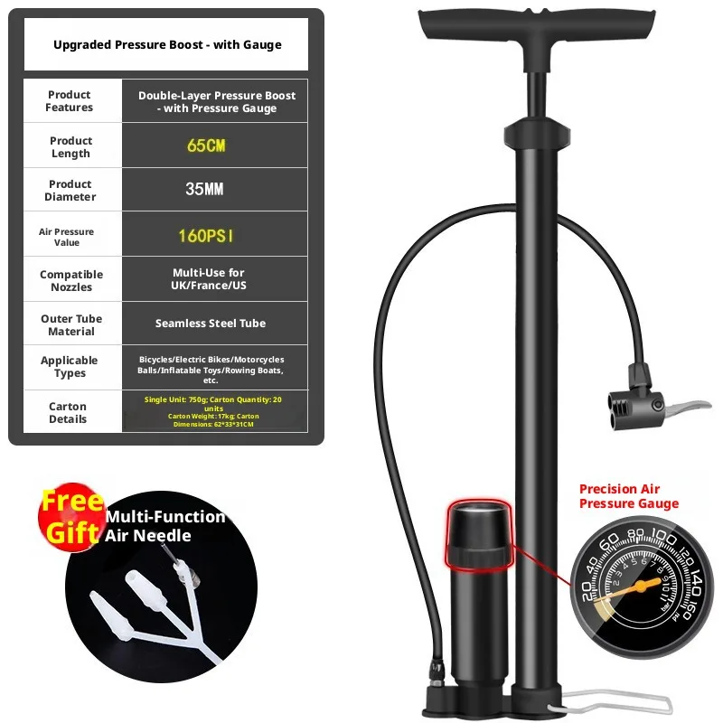Hochdruck-Fahrradpumpe, tragbare Fahrrad-Luftpumpe, universeller Reifenfüller mit Schlauch für Fahrrad, E-Bike, Auto, Motorrad, Ball, Radfahren – Detail 7