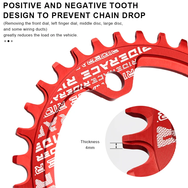 RIDERACE Bicycle Crank Chainring 104BCD Round Shape Narrow Wide 32T/34T/36T/38T Mountain Bike Crankset Chainwheel Single Plate