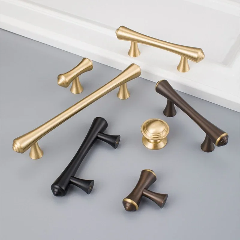 Brass Furniture Handles Nordic Modern Minimalist Door Pulls Wardrobe Bedroom Wine Cabinet Shoe Box Drawer Kitchen Closet Knobs