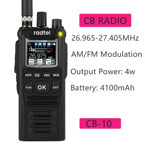 EU.US CB-10 휴대용 워키 토키 27MHz CB 라디오 HAM 트랜시버 4W 12V AM/FM CB 채널 26-27MHz 4100hAm 트럭용 배터리