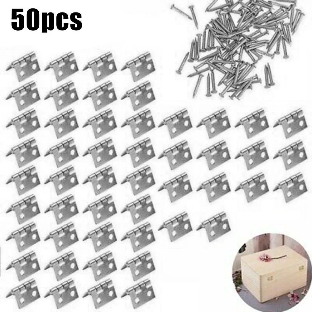 

50pcs Hinges (with Screws) Mini Brass Hinge For Small Craft Door Box Accessories Silver 8*10mm For Craft Boxes