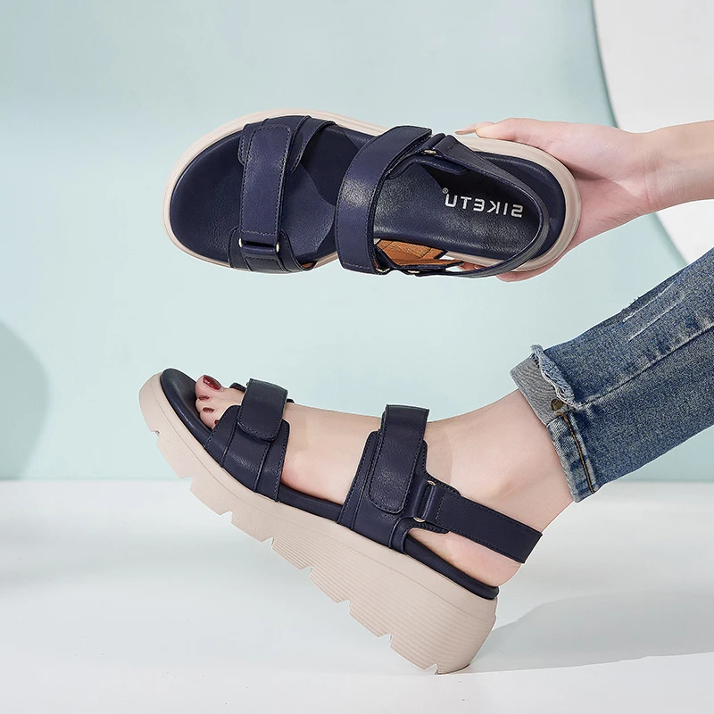 

Summer women's sandals are simple, thick soled, non slip, lightweight and comfortable. Velcro casual travel wedge heels