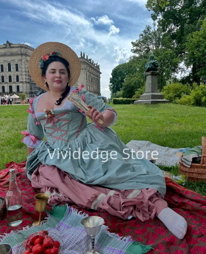 Vintage mint green prom dresses three-dimensional floral corset Edwardian Era Duchess Tea party Victorian evening dresses