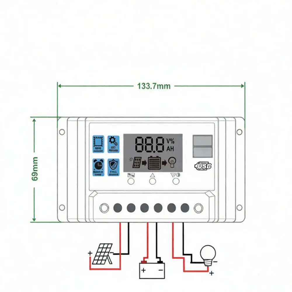 High Performance Solar Charge Controller For 12V 24V PV Modules Regulator Battery Management System Overload Protection