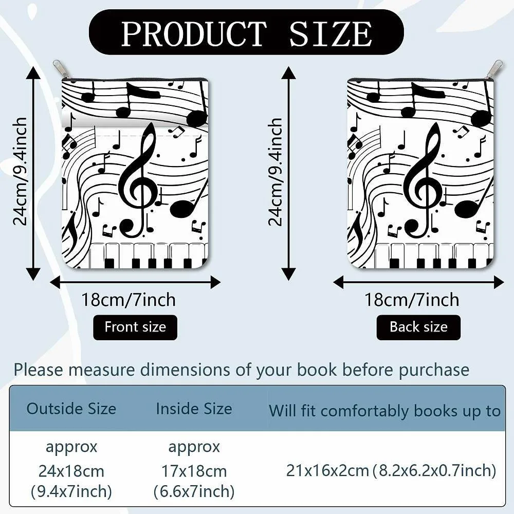 Printed Polyester Book Storage Zipper Bags Rectangle Gold Color Musical Note 24x18cm
