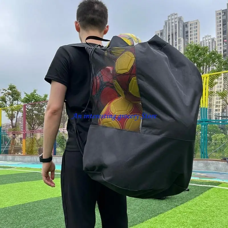 JU17 Drawstring Mesh Bag for Balls Waterproof Storage Bag for Football Basketball Training Equipment Bag with Shoulder Strap