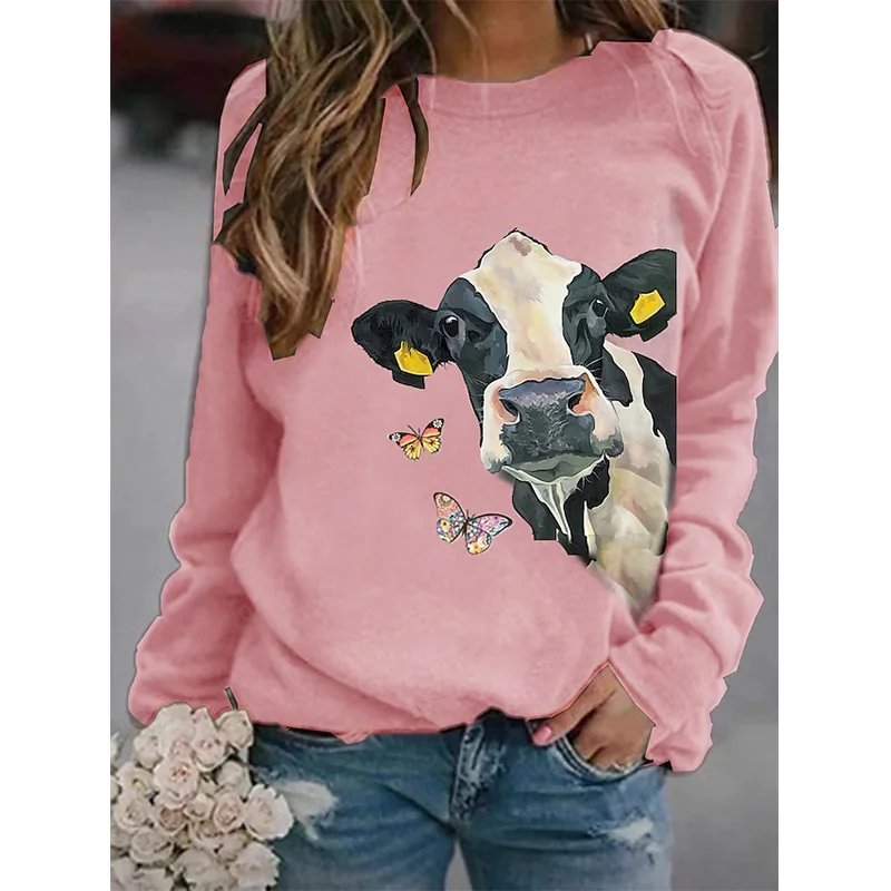 Butterfly Cow Graphic Sweatshirts 3D Print Hoodies Women Long Sleeve Y2k Hoodie Streetwear Oversized Pullovers Top Girl Clothing