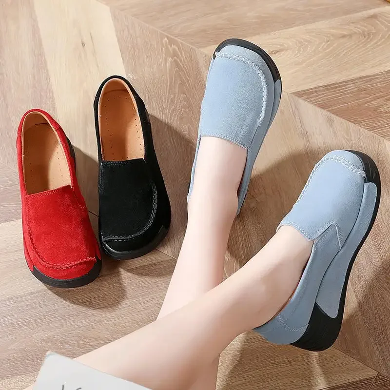 Thick Bottom Height-Increasing Leather Shallow Mouth Pumps 2024 Women's New Shoes for Spring Lazy High Quality Shoes Luxury