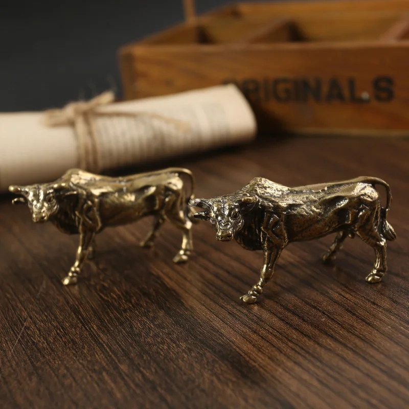 Solid Brass Buffalo Office Desktop Small Ornaments Bullfight Bronze Tea Ornaments Ornament Crafts Gift Playing with Hands