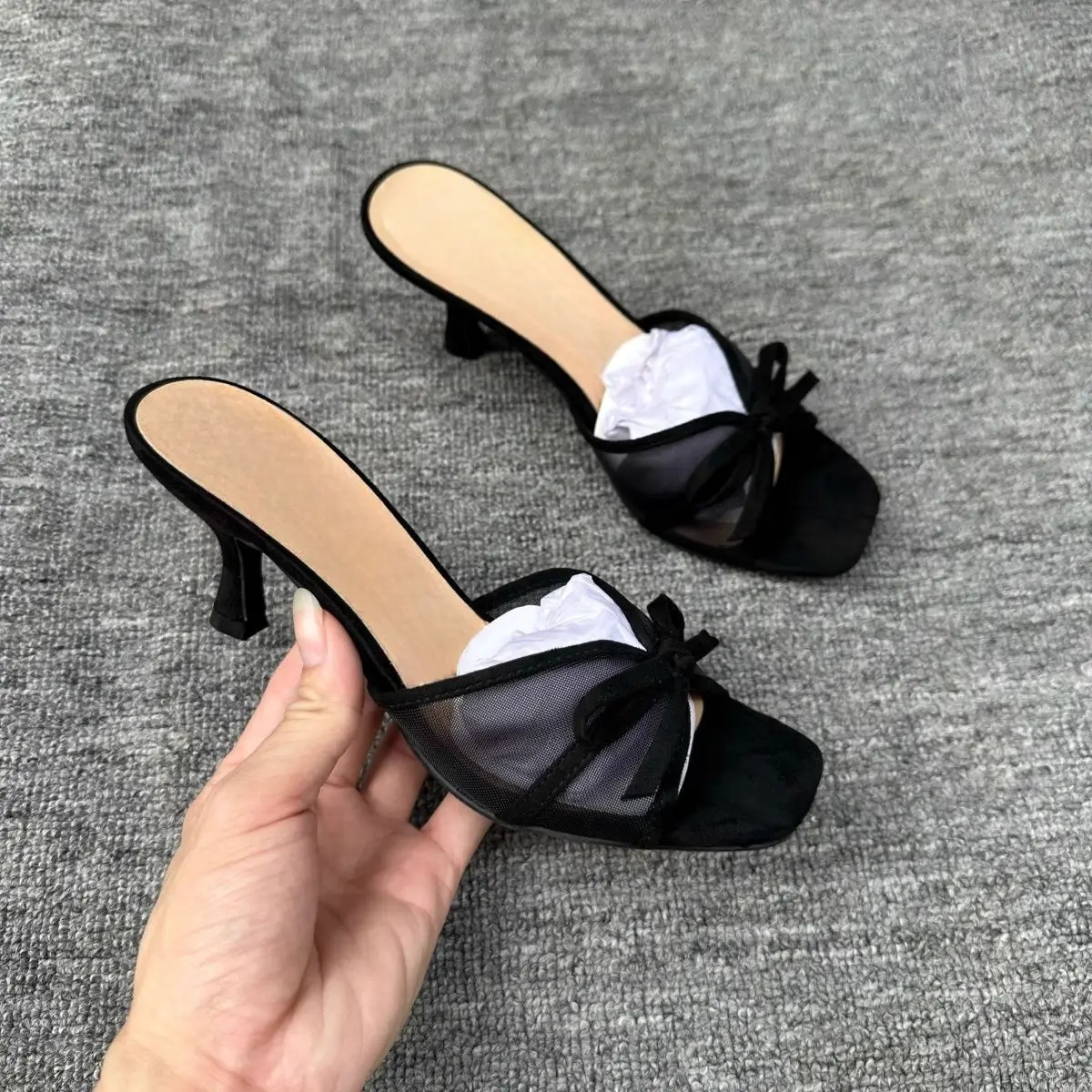 2026 Damen Neue Frühling/Sommer Mesh-Gaze Casual Spitze High Heels, Pantoletten, Modische Sandalen