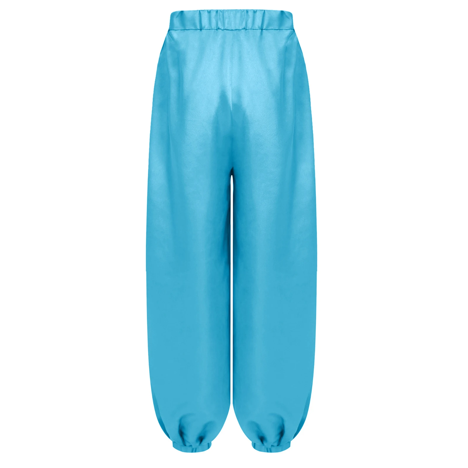 

Kids Girls Belly Dance Trousers Casual Loose Solid Color Elastic Waistband Satin Bloomers Performance Theme Party Pans Costumes