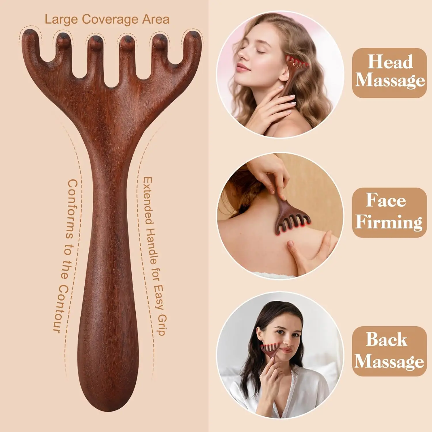 3 Pack Wooden Scalp Massager Set, Head Massage Comb Guasha Tool for Hair & Scalp Care, Massager for Face, Full Body Relaxation