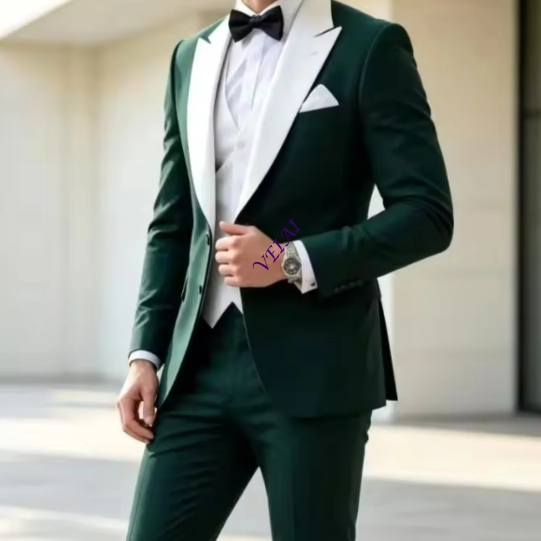 Customized3 Piece Formal Wedding Suits for Men 2026 Slim Fit Best Man Prom Dress Groom Tuxedos Dinner Beach Party Suit (Jacket+V