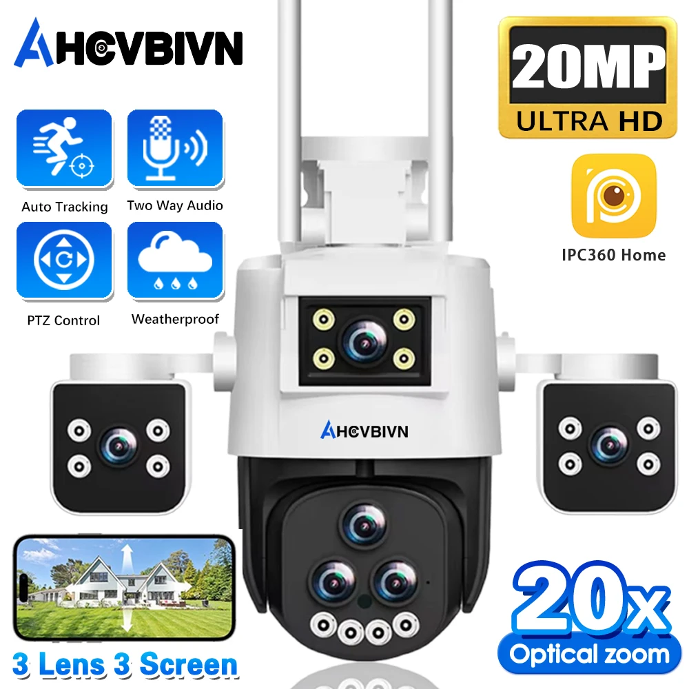 

20MP 5Lens 20x Zoom Full Color Wireless Automatic Tracking AI Humanoid Detection Wide Angle Home Security CCTV Monitor