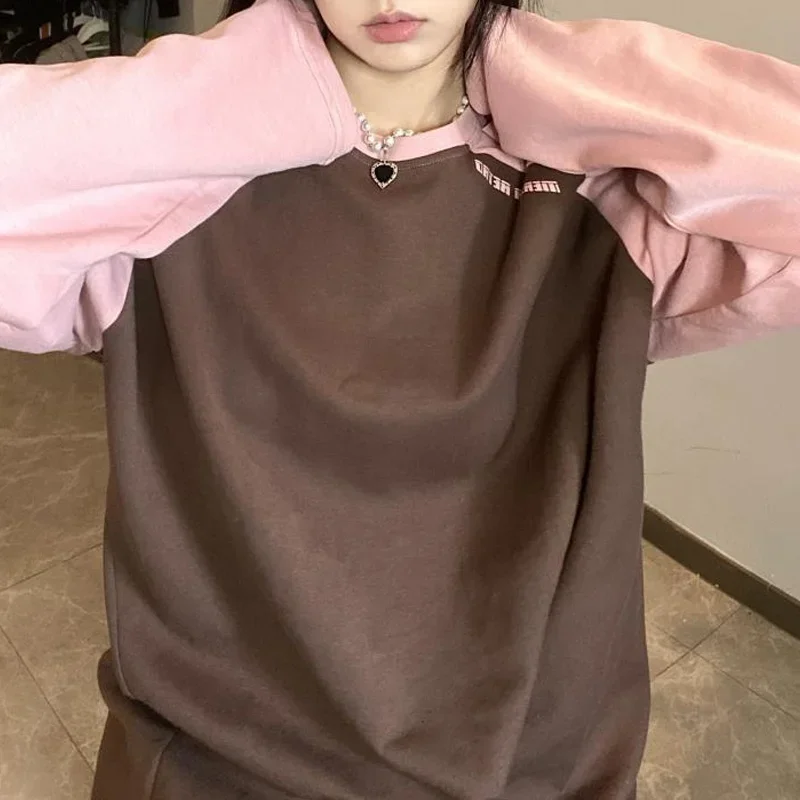 

2025 Spring and Autumn Raglan Long Sleeved Contrasting Round Neck Loose Fitting Casual Oversize Fashion Versatile T-shirt ZT368